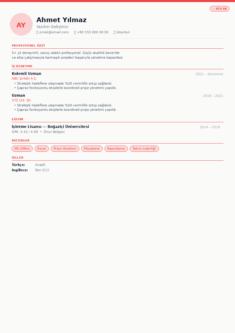 ATS Uyumlu CV önizleme