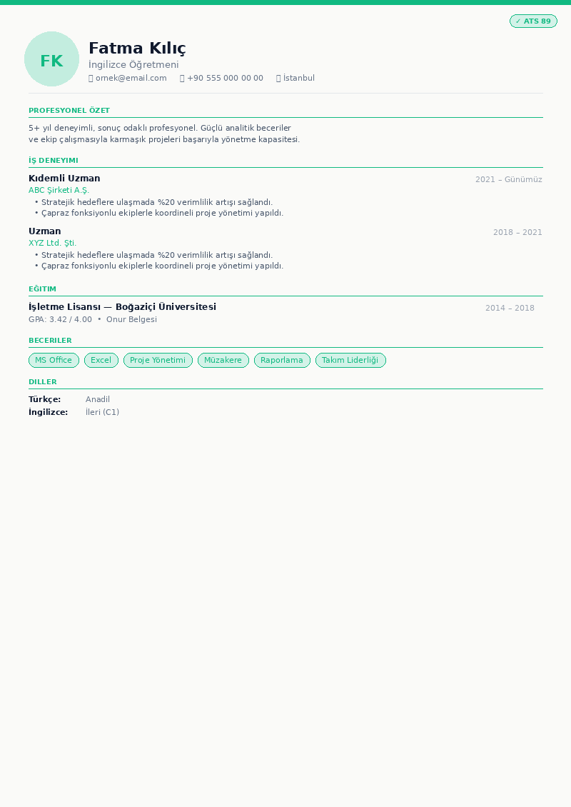 Öğretmen & Eğitimci CV önizleme