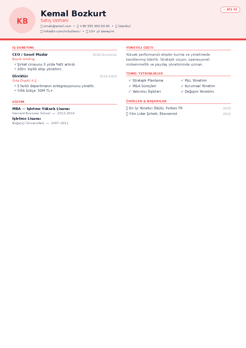 Satış Uzmanı CV önizleme