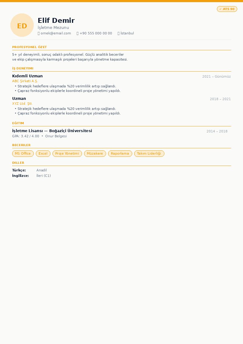 Yeni Mezun CV önizleme