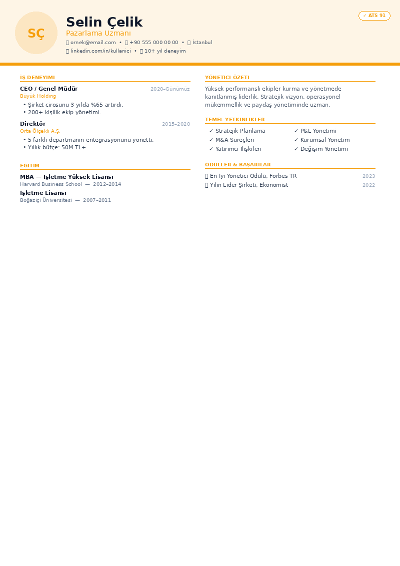 Pazarlama Uzmanı CV CV şablonu önizleme